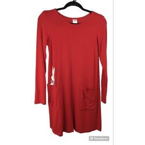 Hanna Andersson Classic Red Bunny Dress OG L/S Easter Rabbit Pockets 12 150